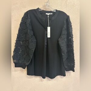 NWT Chicos Mesh Floral Sleeves Button Front Top Size Large